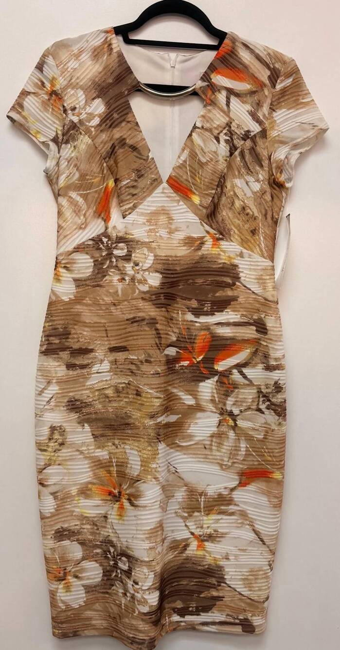 NEW JOSEPH RIBKOFF women's floral print bodycon dress in brown, orange